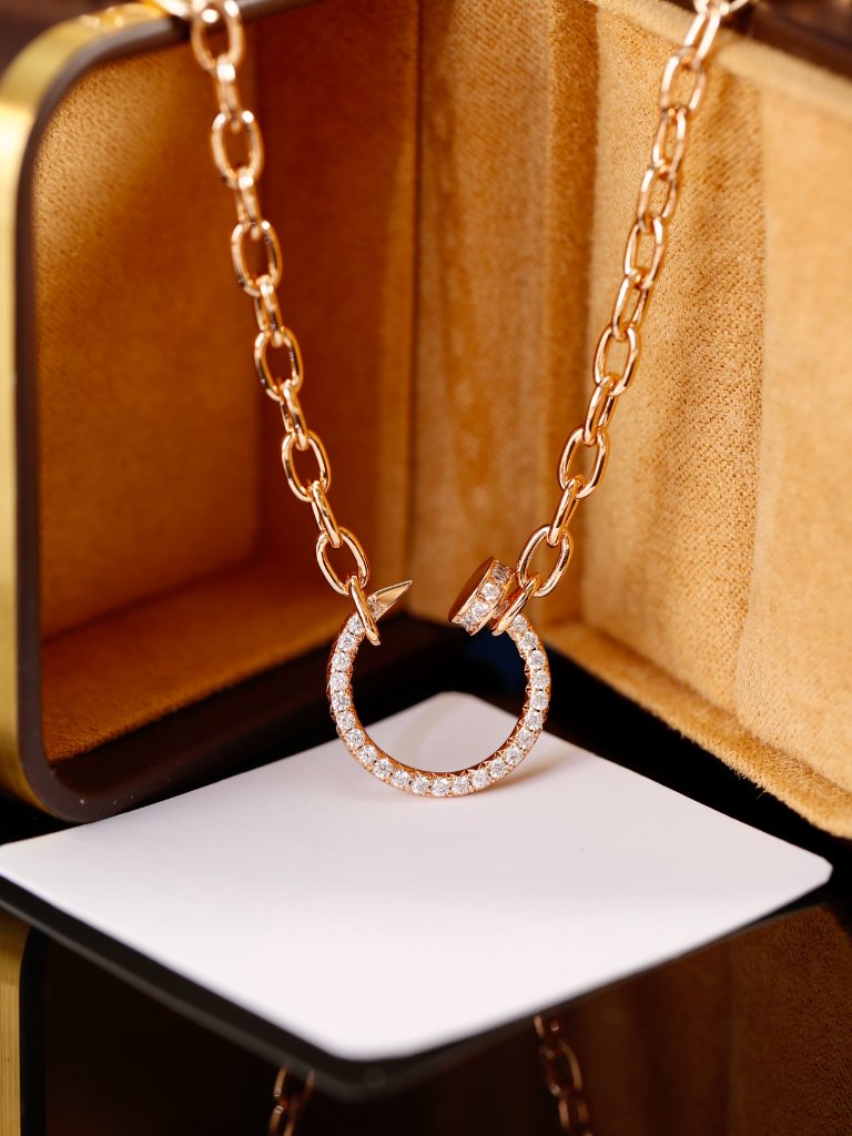 Cartier Love 18k Rose Gold Full Pave Diamond Nail Pendant Necklace